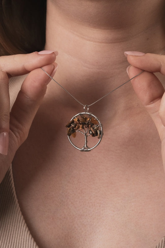 Kaplan Gözü Doğal Taş Hayat Ağacı Kolye