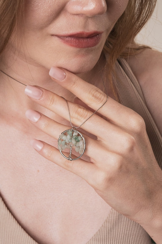 Aventurin Doğal Taş Hayat Ağacı Kolye